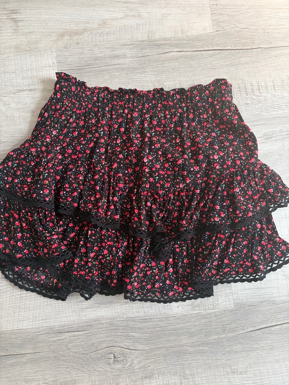 Black and red floral skort